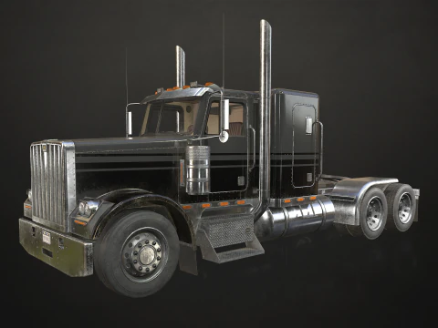 Flat Top Semi Truck Flatbed Trailer - Low Poly 3D Model