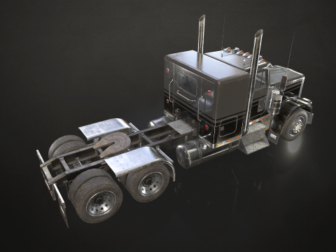 Flat Top Semi Truck Flatbed Trailer - Low Poly 3D Модель