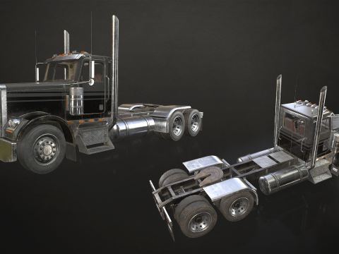 Flat Top Semi Truck Flatbed Trailer - Low Poly 3D Модель