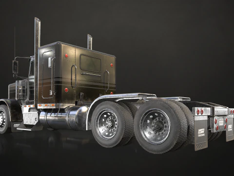 Flat Top Semi Truck Flatbed Trailer - Low Poly 3D Model