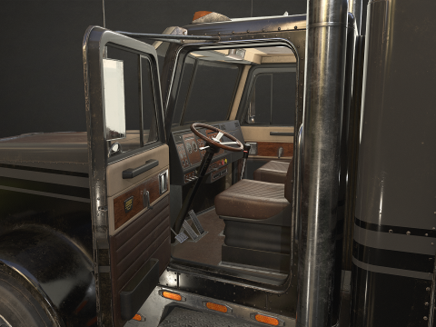 Flat Top Semi Truck Flatbed Trailer - Low Poly 3D Модель