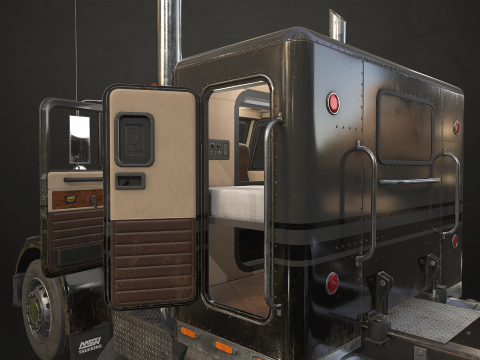 Flat Top Semi Truck Flatbed Trailer - Low Poly 3D Модель