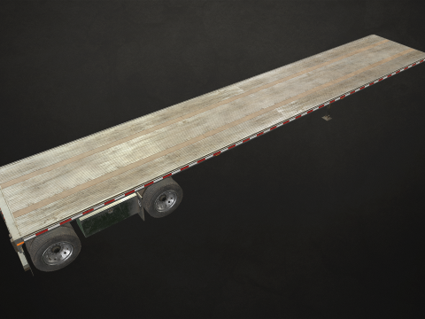 Flat Top Semi Truck Flatbed Trailer - Low Poly 3D Модель