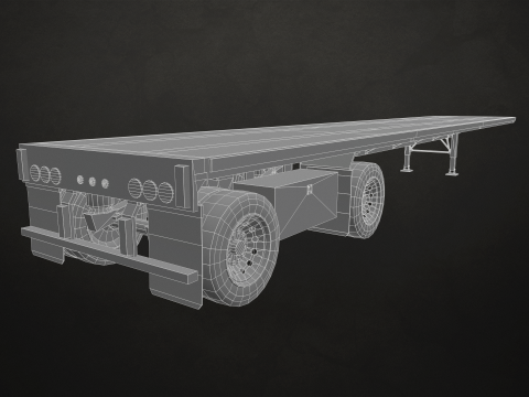 Flat Top Semi Truck Flatbed Trailer - Low Poly 3D Модель