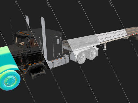 Flat Top Semi Truck Flatbed Trailer - Low Poly 3D Модель