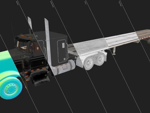 Flat Top Semi Truck Flatbed Trailer - Low Poly 3D Model