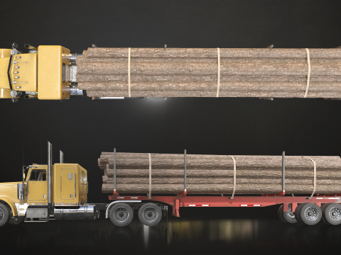 Flat Top Semi Truck Logging Trailer - Low Poly Modelo 3D