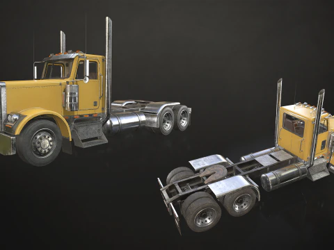 Flat Top Semi Truck Logging Trailer - Low Poly 3D Model