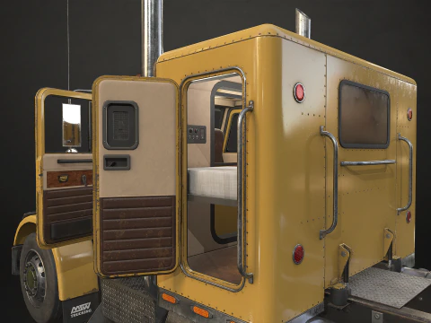 Flat Top Semi Truck Logging Trailer - Low Poly 3D Model