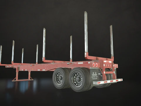 Flat Top Semi Truck Logging Trailer - Low Poly 3D Model