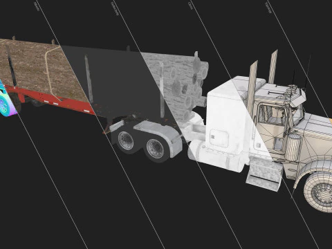Flat Top Semi Truck Logging Trailer - Low Poly 3D Model