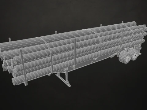 Flat Top Semi Truck Logging Trailer - Low Poly 3D Model