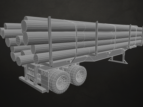 Flat Top Semi Truck Logging Trailer - Low Poly Modelo 3D