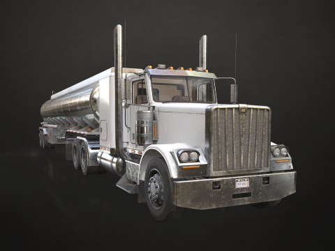 Flat Top Semi Truck Tank Trailer - Low Poly Modelo 3D