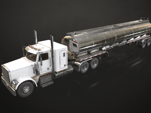 Flat Top Semi Truck Tank Trailer - Low Poly 3Dモデル