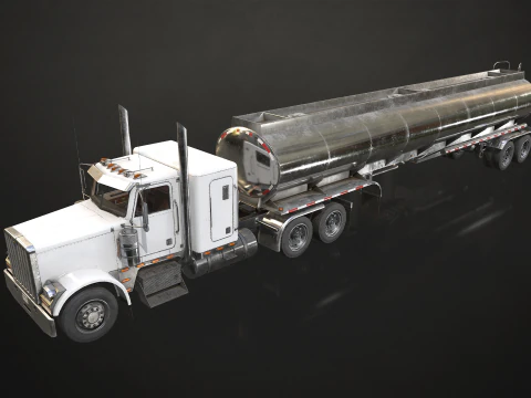 Reboque tanque semi-caminh&atilde;o de topo plano - Low Poly Modelo 3D