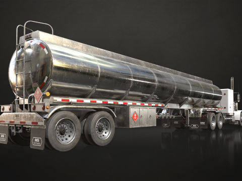 Flat Top Semi Truck Tank Trailer - Low Poly 3Dモデル