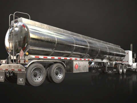 Reboque tanque semi-caminh&atilde;o de topo plano - Low Poly Modelo 3D