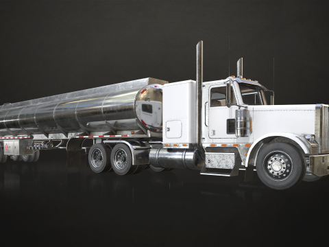 Flat Top Semi Truck Tank Trailer - Low Poly 3Dモデル