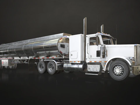 Reboque tanque semi-caminh&atilde;o de topo plano - Low Poly Modelo 3D