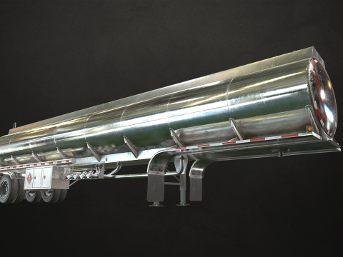 Flat Top Semi Truck Tank Trailer - Low Poly 3Dモデル
