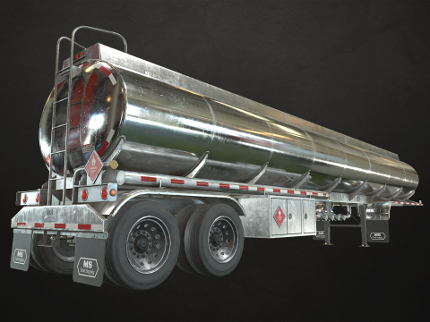 Flat Top Semi Truck Tank Trailer - Low Poly 3Dモデル