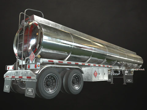 Reboque tanque semi-caminh&atilde;o de topo plano - Low Poly Modelo 3D