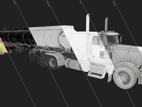 Flat Top Semi Truck Tank Trailer - Low Poly 3Dモデル