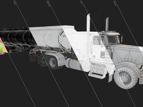 Reboque tanque semi-caminh&atilde;o de topo plano - Low Poly Modelo 3D