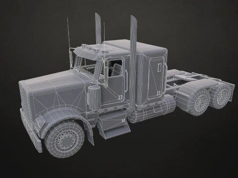 Reboque tanque semi-caminh&atilde;o de topo plano - Low Poly Modelo 3D
