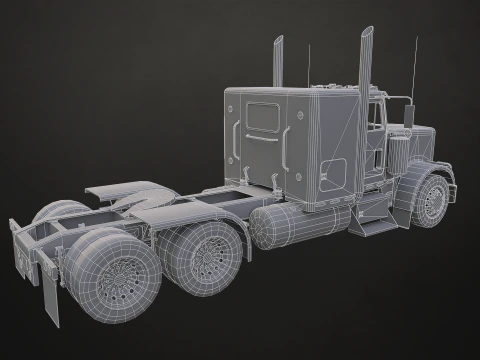 Reboque tanque semi-caminh&atilde;o de topo plano - Low Poly Modelo 3D