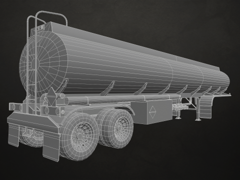 Flat Top Semi Truck Tank Trailer - Low Poly 3Dモデル