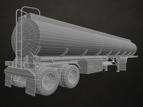 Reboque tanque semi-caminh&atilde;o de topo plano - Low Poly Modelo 3D