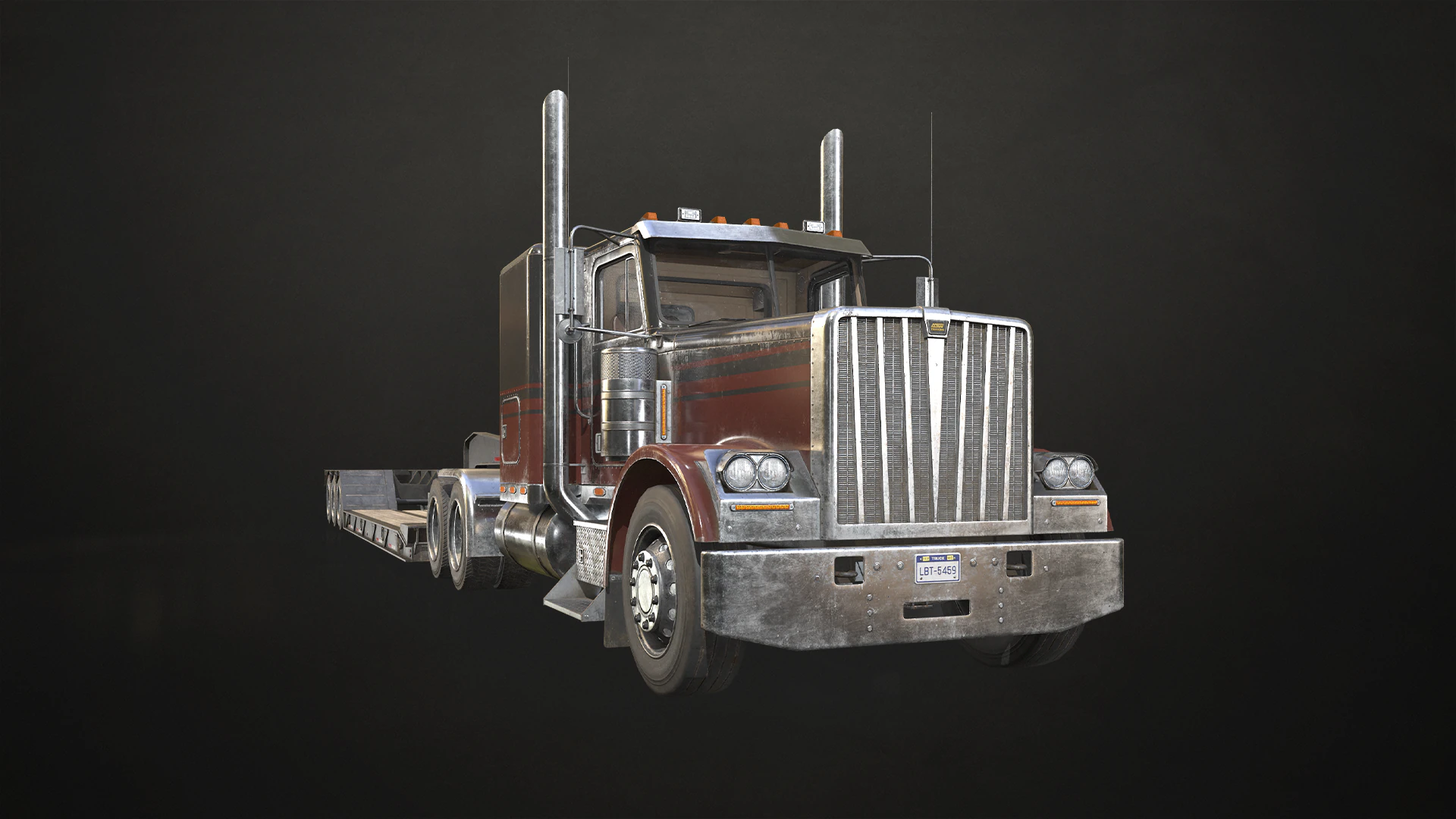 Flat Top Semi Truck Lowboy Trailer - Low Poly 3D Model .c4d .max .obj .3ds .fbx .stl .blend 