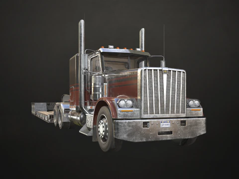 Przyczepa niskopodwoziowa z płaską g&oacute;rną p&oacute;łciężar&oacute;wką - Low Poly Model 3D