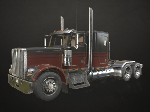 Flat Top Semi Truck Lowboy Trailer - Low Poly 3D Model