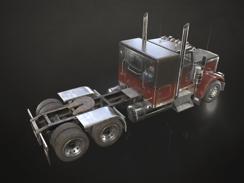 Flat Top Semi Truck Lowboy Trailer - Low Poly 3D Model