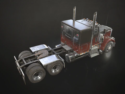 Flat Top Semi Truck Lowboy Trailer - Low Poly 3D Model