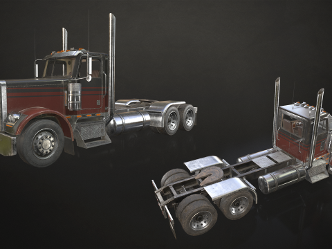 Flat Top Semi Truck Lowboy Trailer - Low Poly 3D Model
