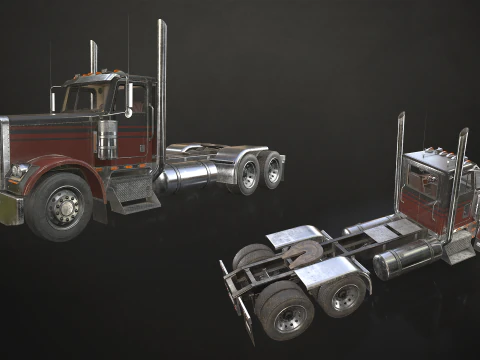 Flat Top Semi Truck Lowboy Trailer - Low Poly 3D Model