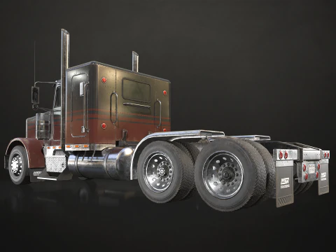 Flat Top Semi Truck Lowboy Trailer - Low Poly 3D Model