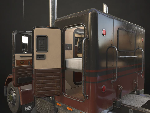 Flat Top Semi Truck Lowboy Trailer - Low Poly 3D Model