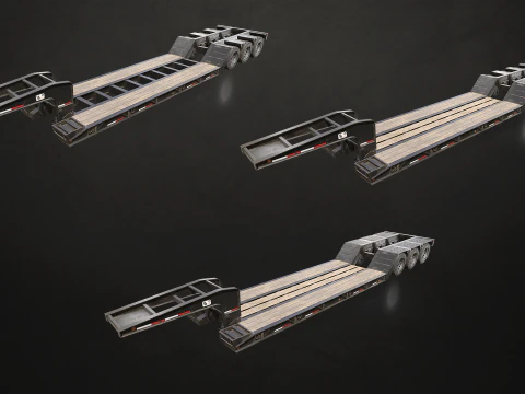Flat Top Semi Truck Lowboy Trailer - Low Poly 3D Model