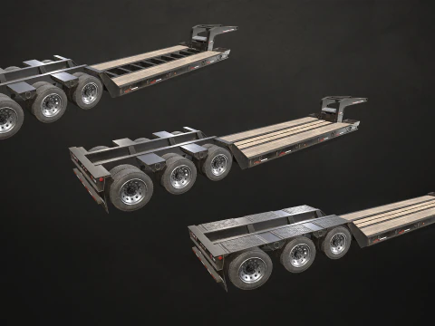 Flat Top Semi Truck Lowboy Trailer - Low Poly 3D Model
