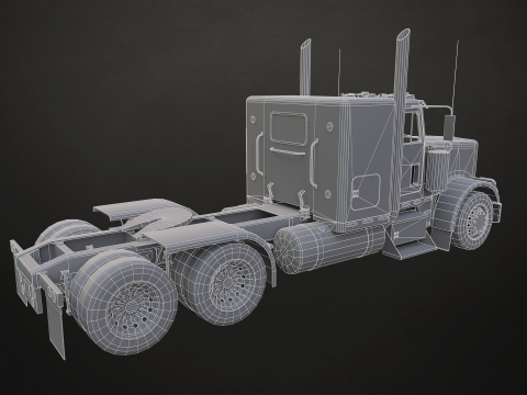 Flat Top Semi Truck Lowboy Trailer - Low Poly 3D Model