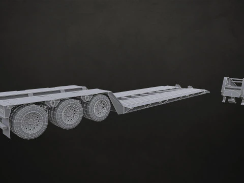 Flat Top Semi Truck Lowboy Trailer - Low Poly 3D Model