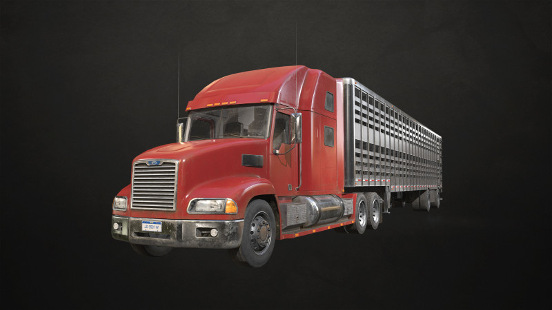 Semi Truck Livestock Trailer - Low Poly 3D Model .c4d .max .obj .3ds .fbx .stl .blend