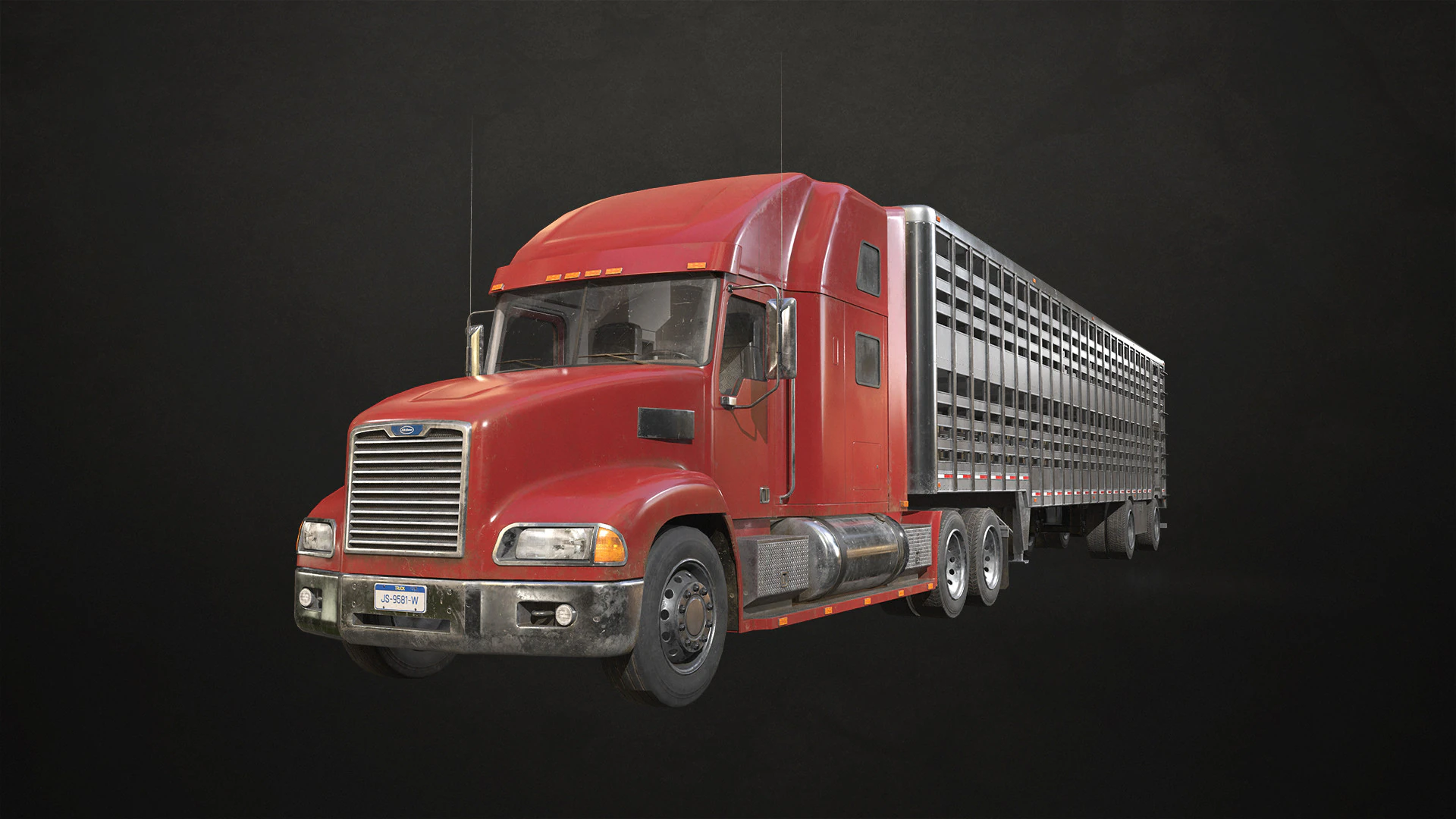 Semi Truck Livestock Trailer - Low Poly 3D Model .c4d .max .obj .3ds .fbx .stl .blend 