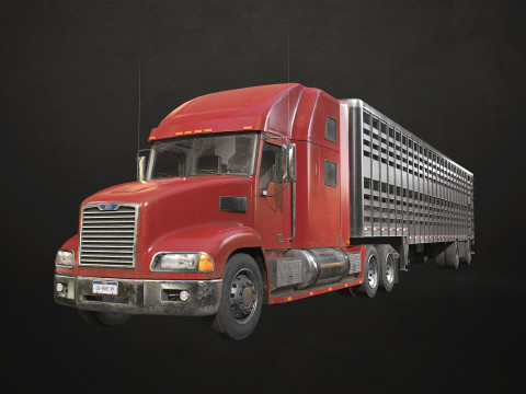 Semi Truck Livestock Trailer - Low Poly 3D Model