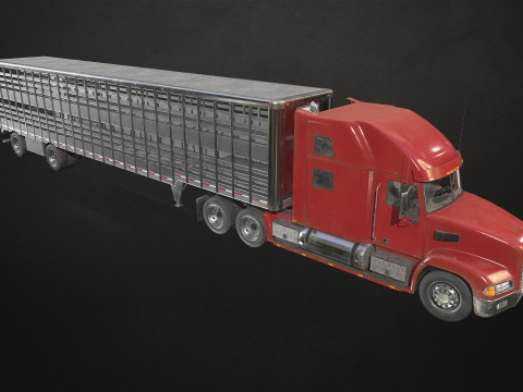Semi Truck Livestock Trailer - Low Poly 3D Model